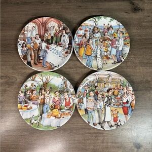 (4) Vintage Discontinued Market Scenes By Brunelli Salad Plates 8.25”